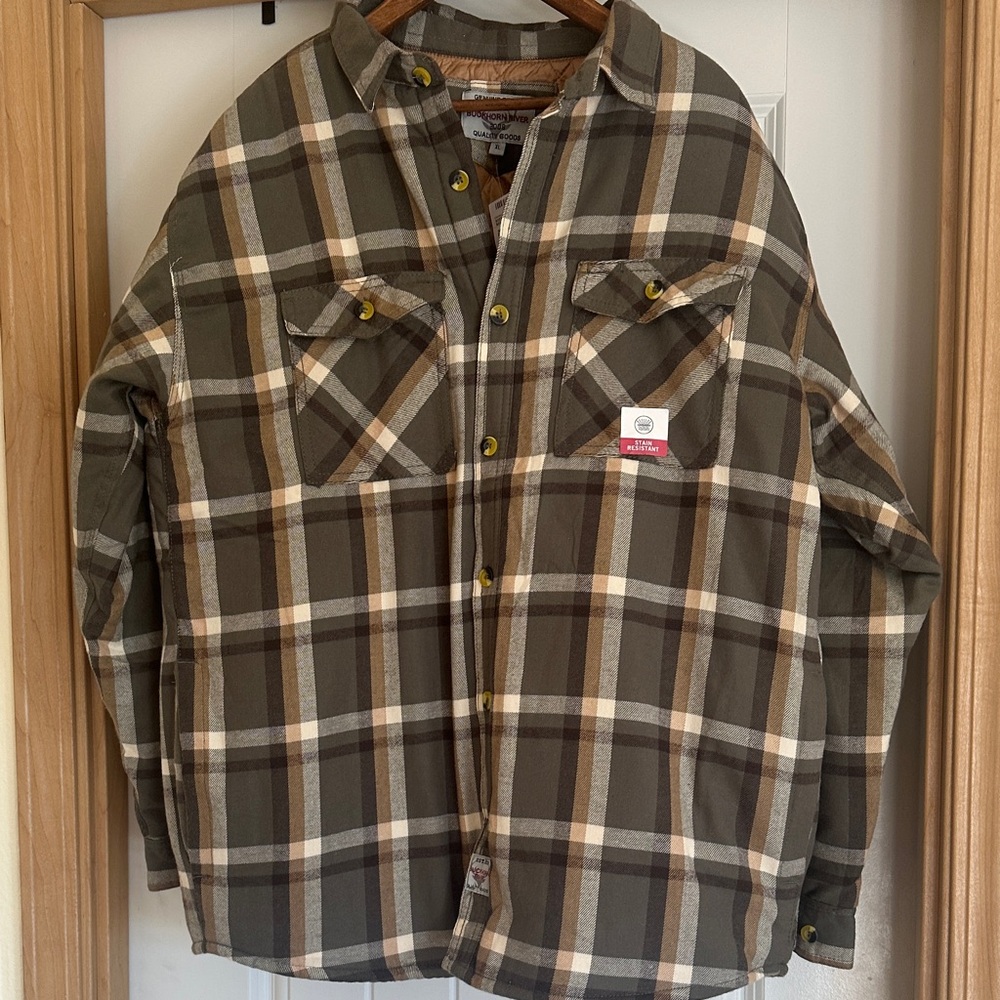 Men's Plaid Shirt Jacket - Olive and Tan
